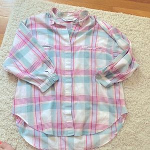 Diane Von Furstenberg Plaid Linen Top